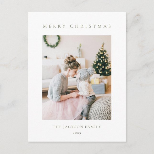 Cartes Pour Fêtes Annuelles Minimalist Olive Green Merry Christmas Photo (Devant)