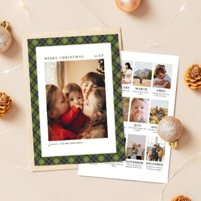 Cartes Pour Fêtes Annuelles Minimalist Plaid Christmas Year Review Photo (Créateur téléchargé)