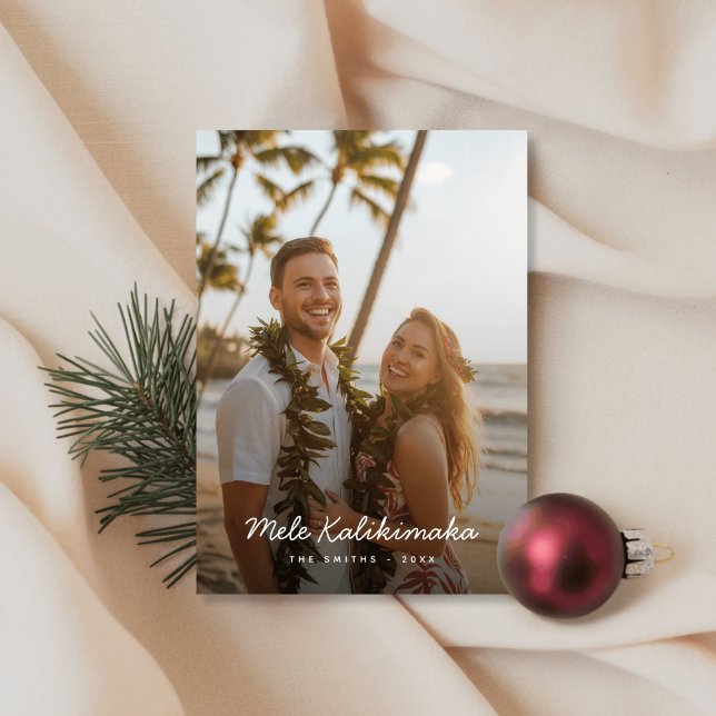 Cartes Pour Fêtes Annuelles Minimalist Script Mele Kalikimaka Beach Photo (Créateur téléchargé)