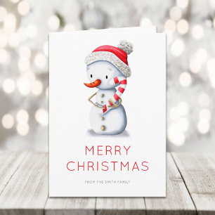 Cartes Pour Fêtes Annuelles Minimaliste Bonhomme de Neige Canne à Sucre Joyeux