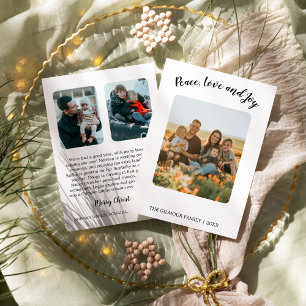 Cartes Pour Fêtes Annuelles Minimaliste moderne 3Photo Peace Love Joy Newslett