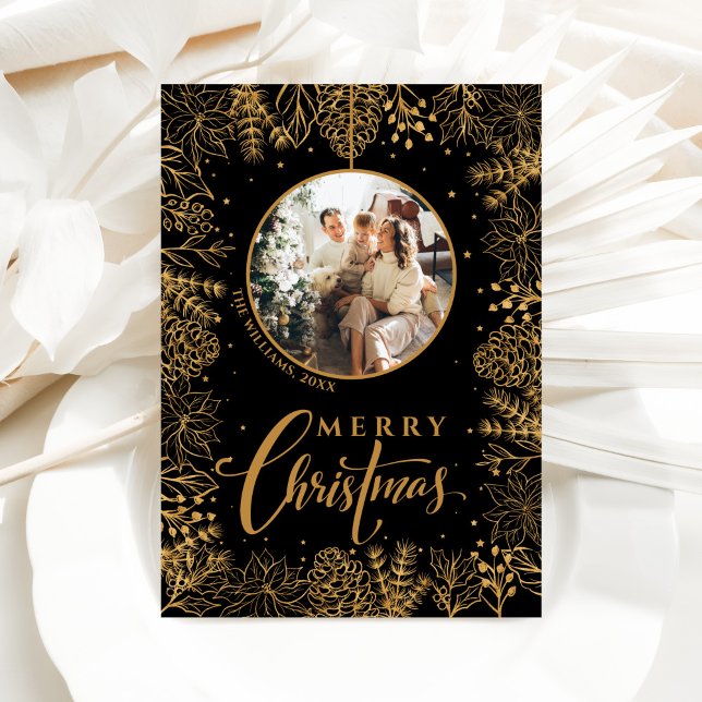 Cartes Pour Fêtes Annuelles Minimaliste Moderne Photo Noël Noir (Créateur téléchargé)