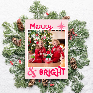 Cartes Pour Fêtes Annuelles Minimaliste Rose Famille Mignonne Photo Noël