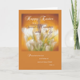 Cartes Pour Fêtes Annuelles Ministre et femme Joyeux Pâques Lys avec Croix