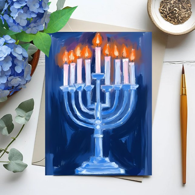 Cartes Pour Fêtes Annuelles Minorah Blue Hanoukka (Créateur téléchargé)