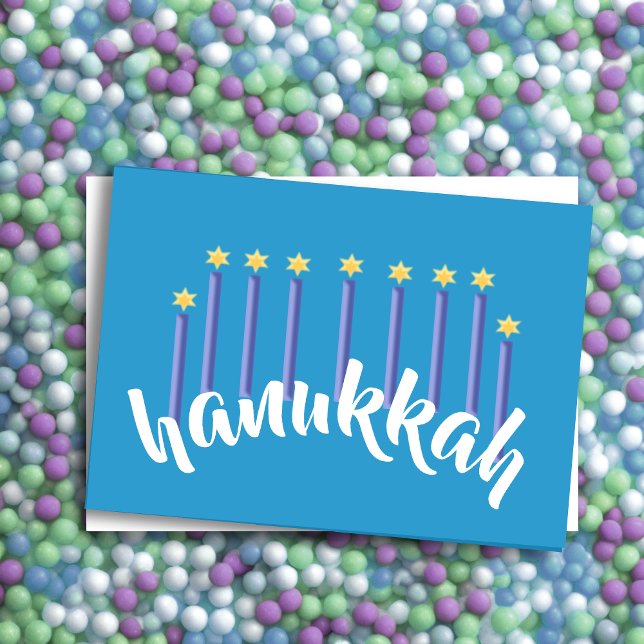 Cartes Pour Fêtes Annuelles Minorah Hanoukka Bougies étoile de David Bleu (Créateur téléchargé)