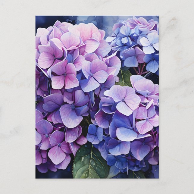 Cartes Pour Fêtes Annuelles Minuit Jardin Violet Hydrangea Aquarelle (Devant)