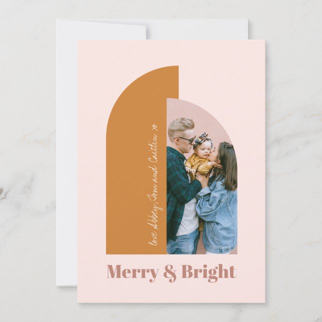 Cartes Pour Fêtes Annuelles Minuscule Arc Moderne Bleu Dusty Rose Joyeux Photo (Devant)