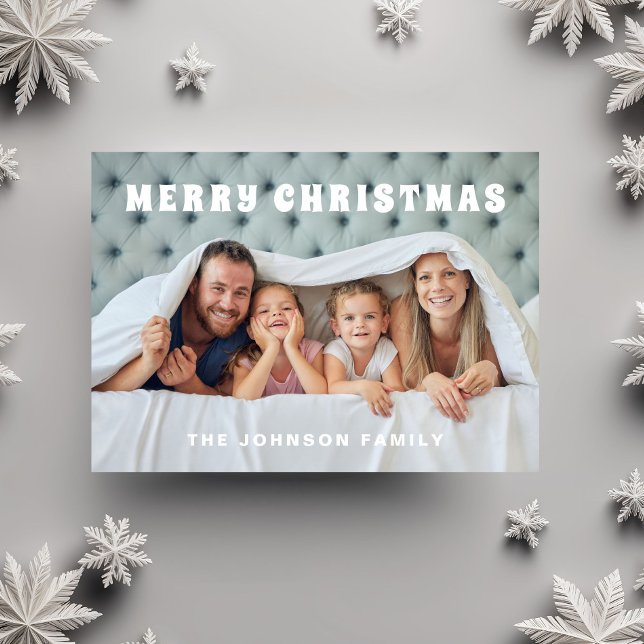 Cartes Pour Fêtes Annuelles Minuscule photo de famille moderne de Noël (Minimal Christmas Modern Family Photo Holiday Card)