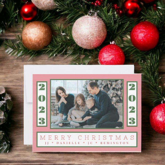 Cartes Pour Fêtes Annuelles Minuscule Pin Stripe Noël Année photo (Créateur téléchargé)