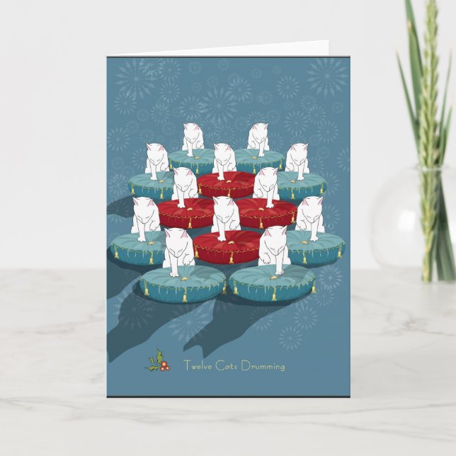 Cartes Pour Fêtes Annuelles Mise en tambour de douze chats… Vacances (Devant)
