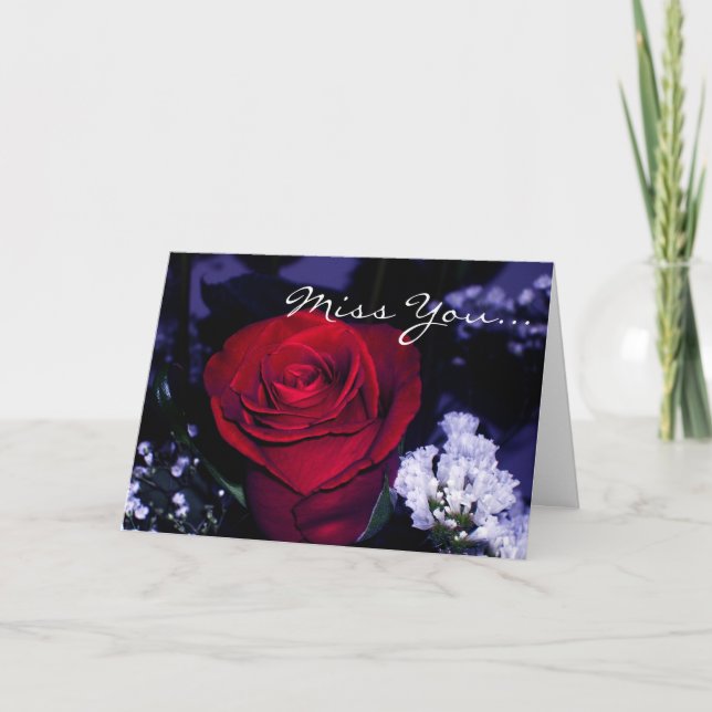 Cartes Pour Fêtes Annuelles Miss You ! - Belle Rose rouge avec une citation ro (Devant)