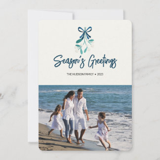 Cartes Pour Fêtes Annuelles Mistletoe à ruban bleu