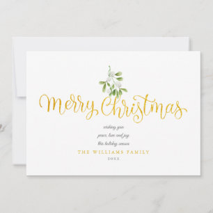 Cartes Pour Fêtes Annuelles Mistletoe Gold Script Joyeux Noël Photo