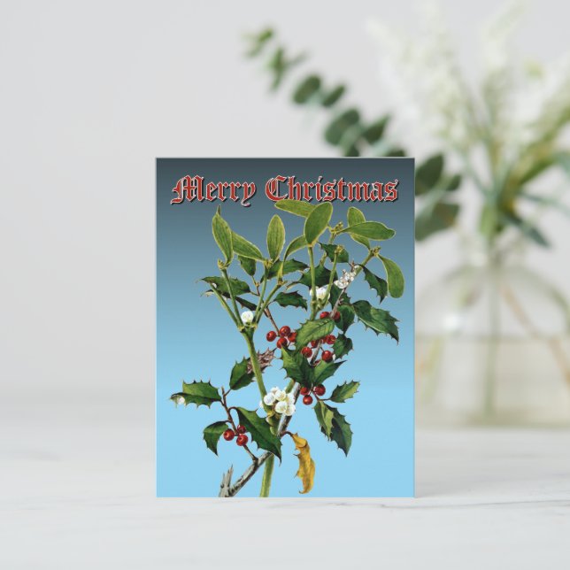 Cartes Pour Fêtes Annuelles Mistletoe & Holly Greenery Art botanique (Debout devant)