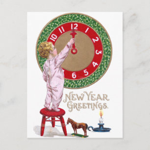 Cartes Pour Fêtes Annuelles Mistletoe Horloge et bébé Nouvel An Salutations