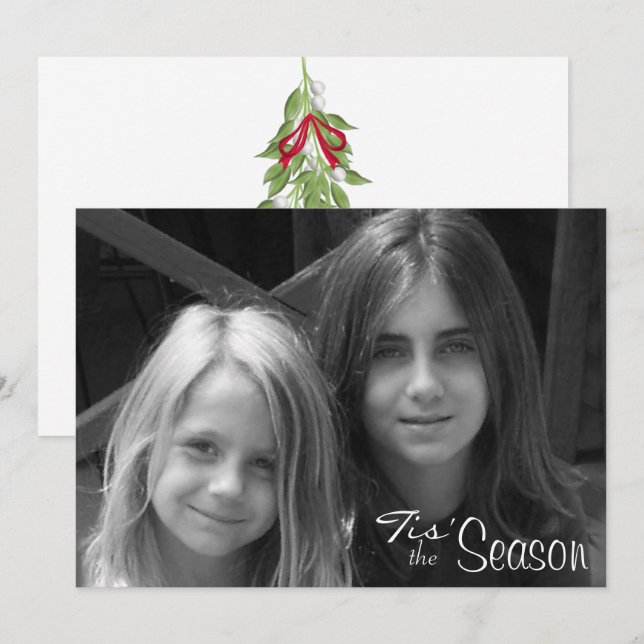 Cartes Pour Fêtes Annuelles Mistletoe rouge et vert Photo de Noël (Devant / Derrière)