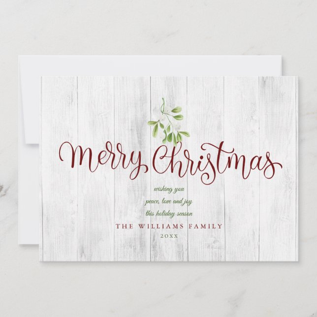 Cartes Pour Fêtes Annuelles Mistletoe Rustique Bois Joyeux Noël Photo Holida (Devant)