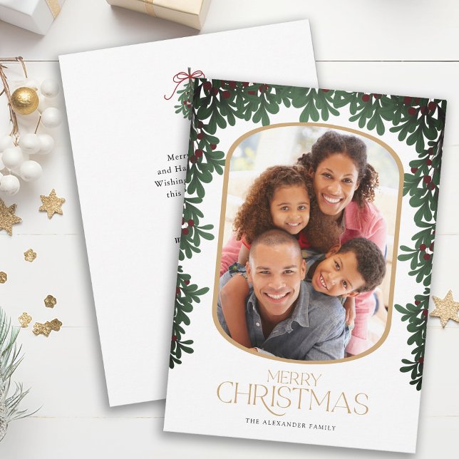 Cartes Pour Fêtes Annuelles Mistletoe vert d'hiver arrondi Photo Noël (Créateur téléchargé)