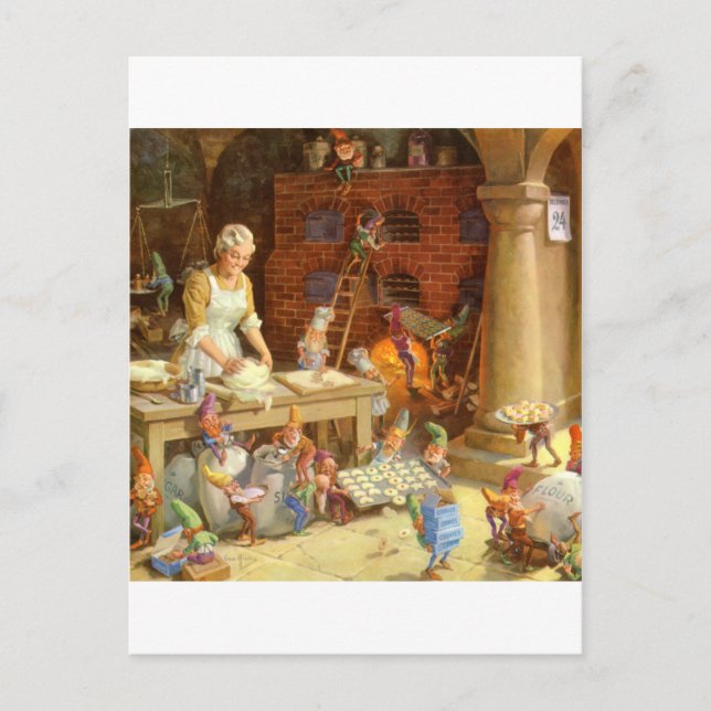 Cartes Pour Fêtes Annuelles Mme Claus Bakes Cookies with Père Noël Elves! (Devant)
