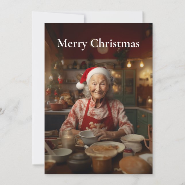 Cartes Pour Fêtes Annuelles Mme Père Noël Baking Cake (Devant)