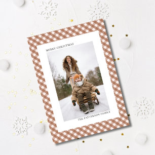 Cartes Pour Fêtes Annuelles Mocha Brown En vichy Plaid Motif Photo Noël