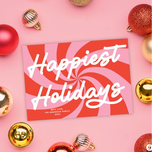 Cartes Pour Fêtes Annuelles Mod Wavy Retro rose rouge Noël non photo (Créateur téléchargé)