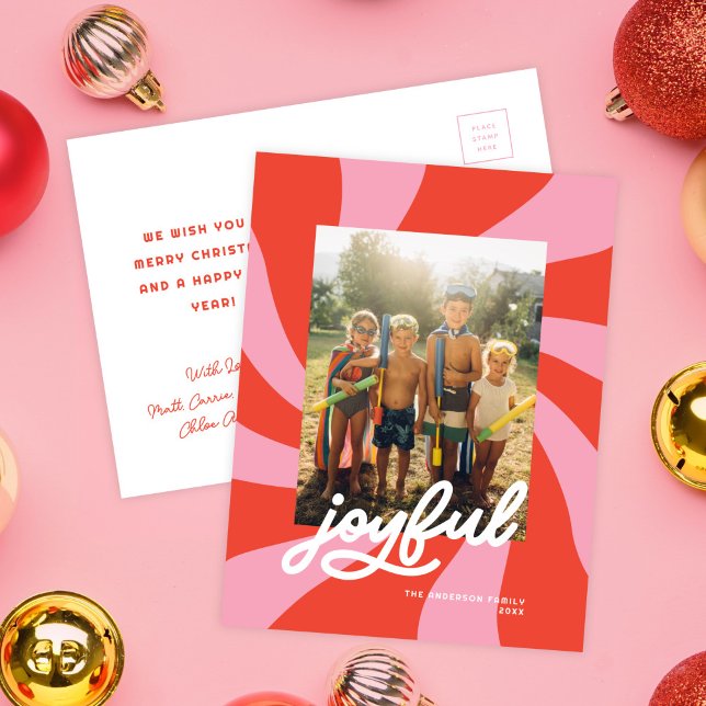 Cartes Pour Fêtes Annuelles Mod Wavy Retro Super Noël rose rouge (Créateur téléchargé)