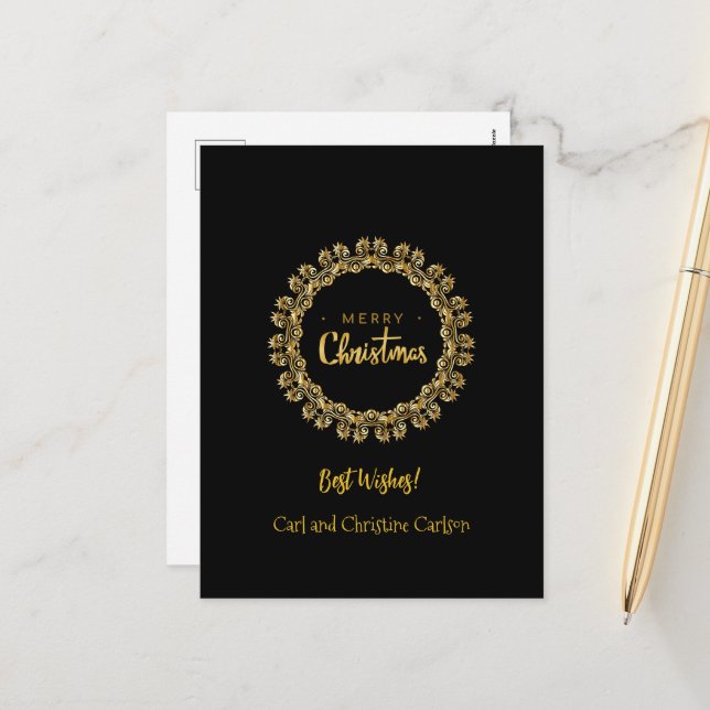 Cartes Pour Fêtes Annuelles Modèle, beau noir et or, (Devant/Arrière en situation)