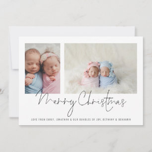 Cartes Pour Fêtes Annuelles Modern 2 Photo Collage Bébé Jumeaux Premier Noël