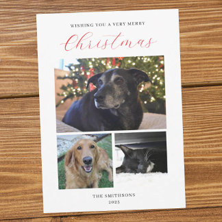 Cartes Pour Fêtes Annuelles Modern 3-Photo Collage Customizable Christmas Card