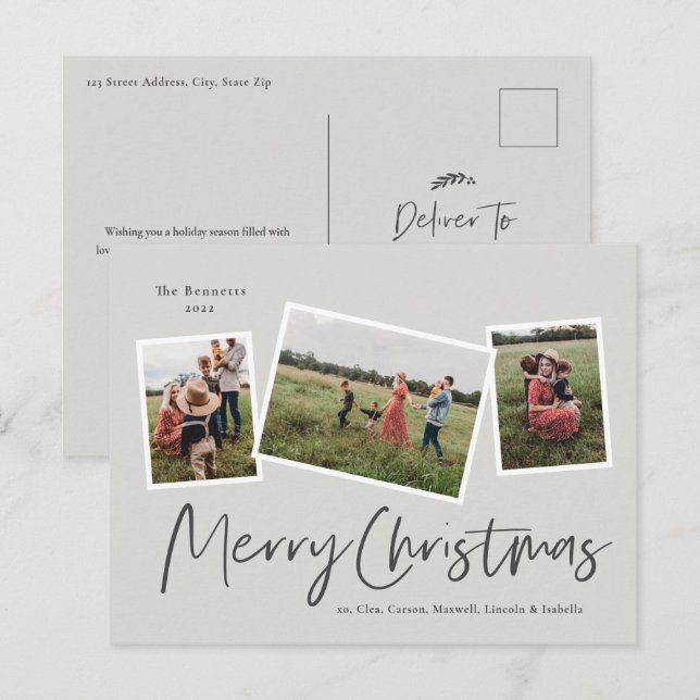 Cartes Pour Fêtes Annuelles Modern 3 Photo Collage Joyeux Noël (Devant / Derrière)