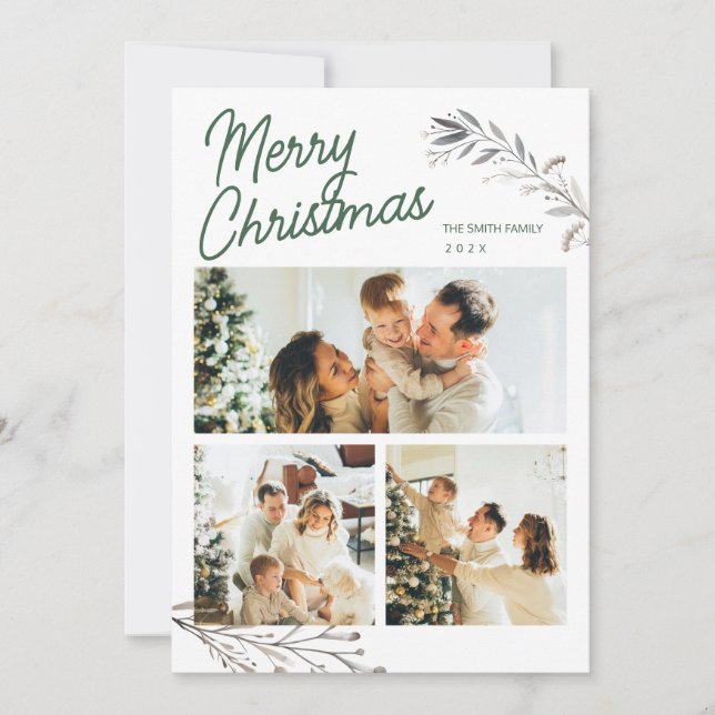 Cartes Pour Fêtes Annuelles Modern 3 Photos Elegant Christmas Greeting Holiday (Devant)