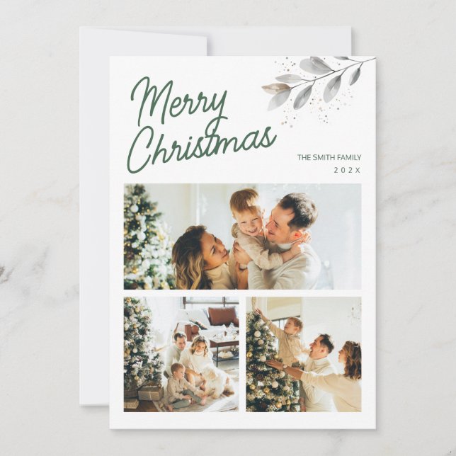 Cartes Pour Fêtes Annuelles Modern 3 Photos Simple Christmas Greeting Holiday (Devant)