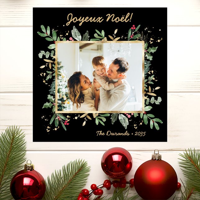 Cartes Pour Fêtes Annuelles Modern Botanical Greenery Photo Joyeux Noel (Créateur téléchargé)