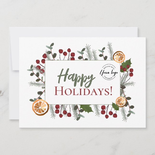 Cartes Pour Fêtes Annuelles Modern Botanical Happy Holidays Business Logo xmas (Devant)