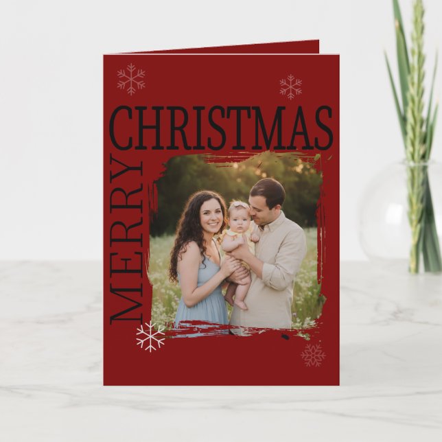 Cartes Pour Fêtes Annuelles Modern Brushstroke Family Photo Merry Christmas  H (Devant)