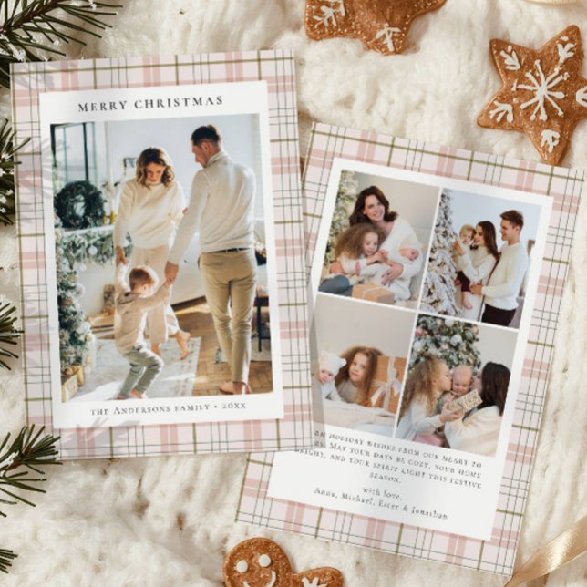 Cartes Pour Fêtes Annuelles Modern Buffalo Plaid Photo collage Christmas   (Créateur téléchargé)