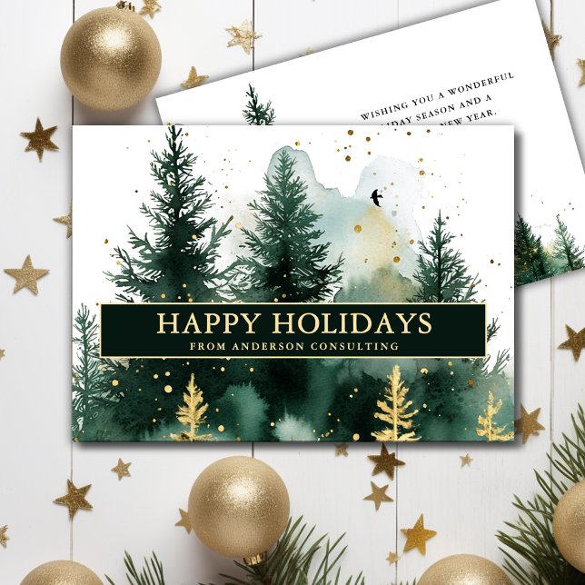 Cartes Pour Fêtes Annuelles Modern Business Christmas Holiday Card Gold Green (Créateur téléchargé)