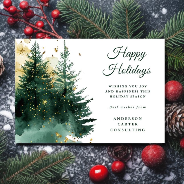 Cartes Pour Fêtes Annuelles Modern Business Gold Green Christmas Holiday Card (Créateur téléchargé)