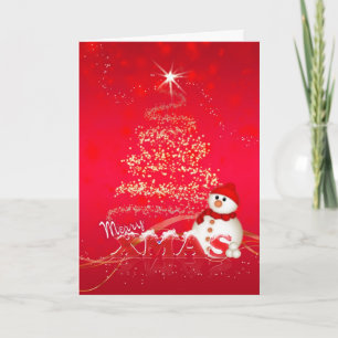 Cartes Pour Fêtes Annuelles Modern Christmas Card With Snowman And Holiday Tre