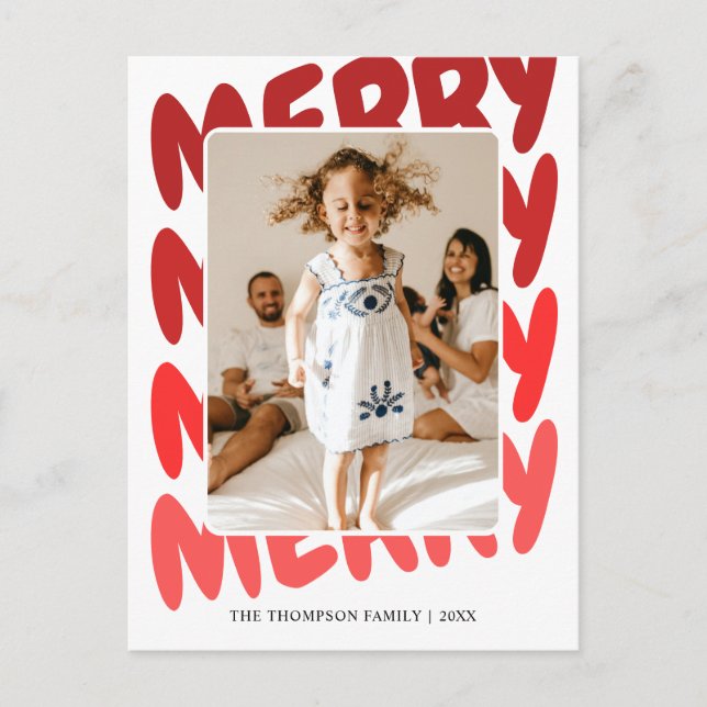Cartes Pour Fêtes Annuelles Modern Cute Red Ombre Joyeux Noël Photo (Devant)