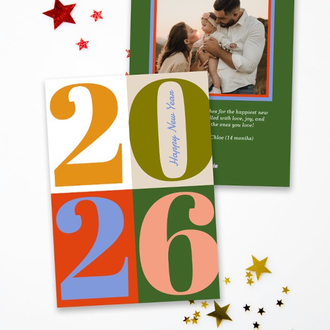 Cartes Pour Fêtes Annuelles Modern Earthy Bold Year Blocks Happy New Year (Créateur téléchargé)