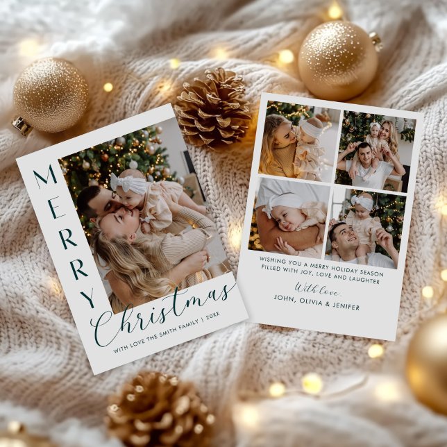Cartes Pour Fêtes Annuelles Modern Elegant Five Photo Collage Christmas (Créateur téléchargé)