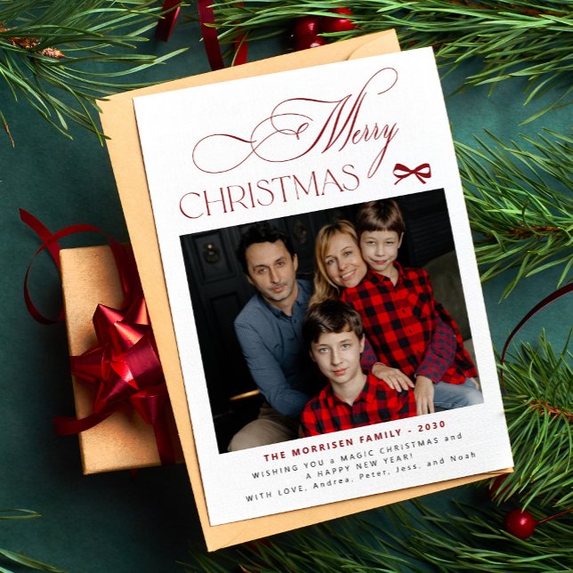 Cartes Pour Fêtes Annuelles Modern elegant script family photo Merry Christmas (Créateur téléchargé)