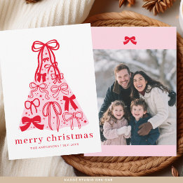 Cartes Pour Fêtes Annuelles Modern Family Photo Merry Pink Red Bow