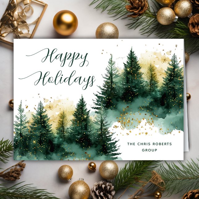 Cartes Pour Fêtes Annuelles Modern Folded Business Green Gold Christmas (Créateur téléchargé)