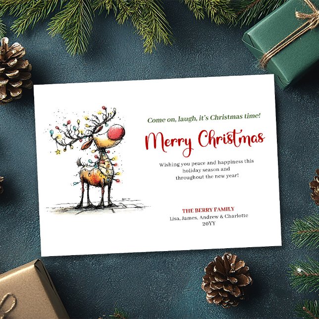Cartes Pour Fêtes Annuelles Modern Funny Reindeer Christmas Greeting Card (Modern Funny Reindeer Christmas Greeting Card)