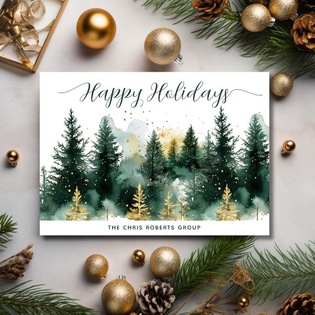 Cartes Pour Fêtes Annuelles Modern Gold Green Business Christmas (Créateur téléchargé)