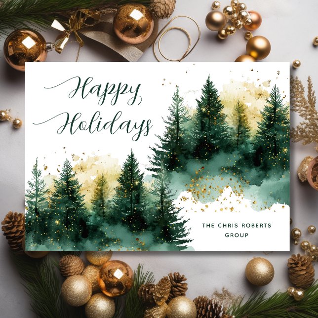 Cartes Pour Fêtes Annuelles Modern Gold Green Business Christmas (Créateur téléchargé)